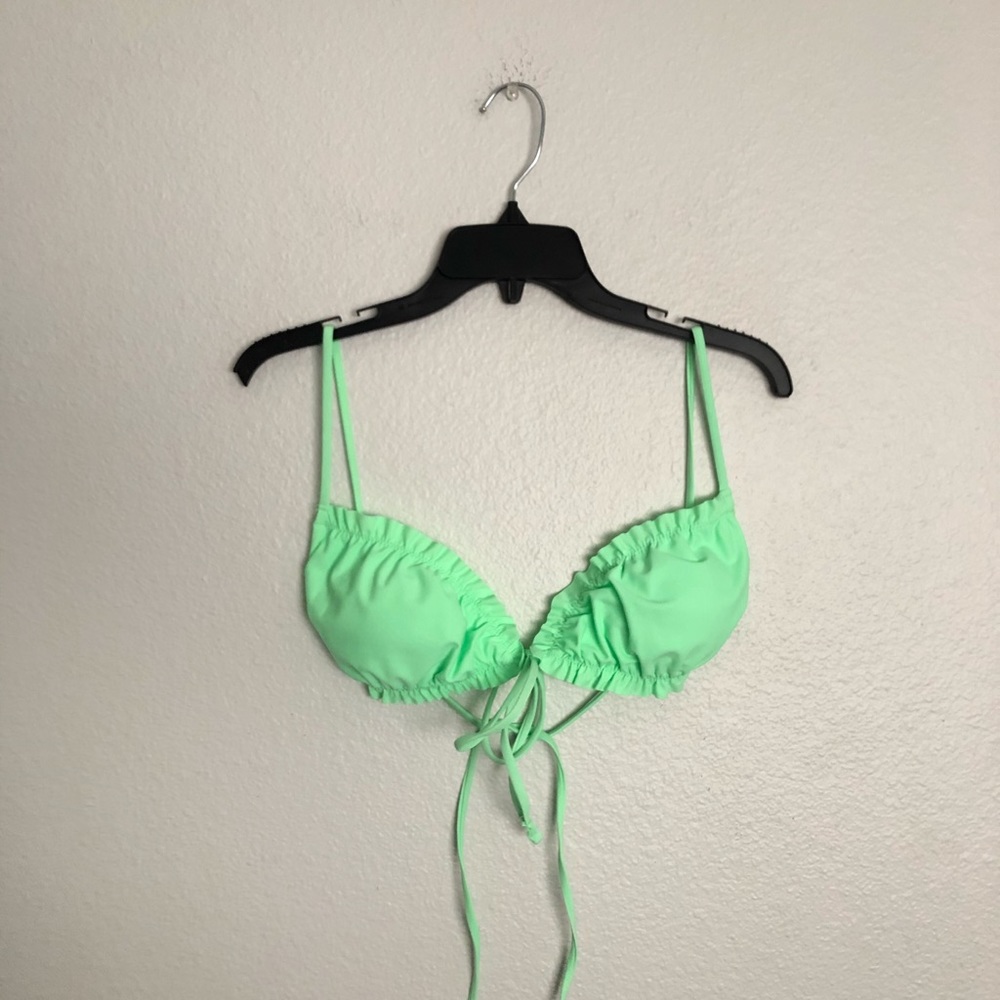 Neon green ruffle bikini top